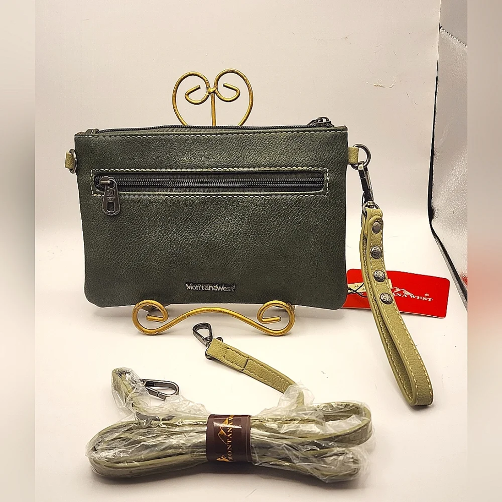 Montana West Cut-Out/Buckle Collection Wristlet Crossbody MW1177-181GN - Picture 2 of 7